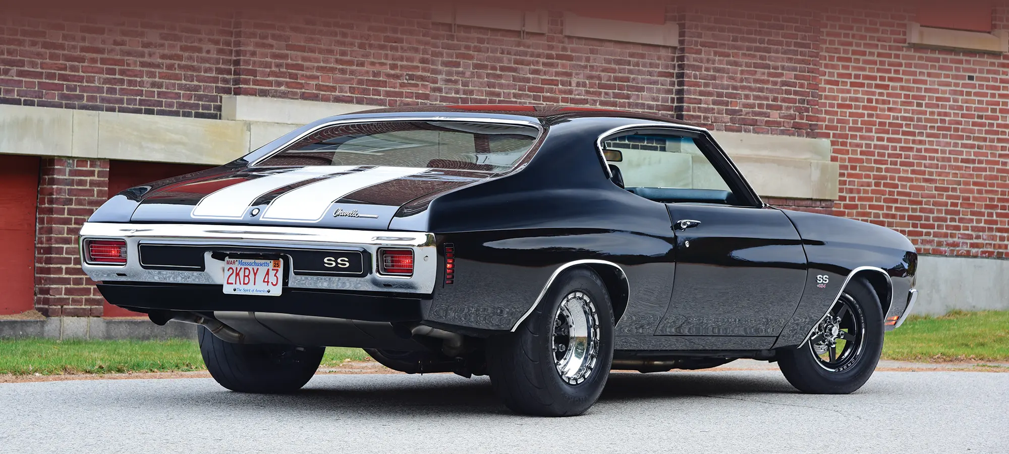 Rear view of the 1970 Chevrolet Chevelle SS 454, featuring dual exhaust and distinctive tail lights