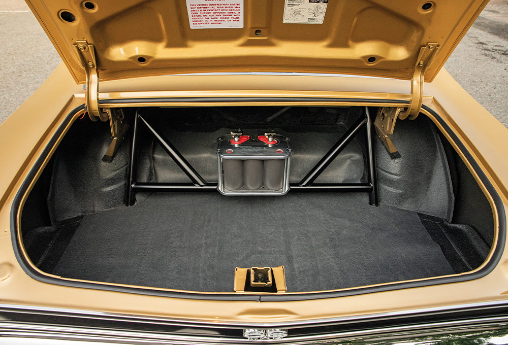 1969 Chevelle SS trunk custom battery setup black roll bars