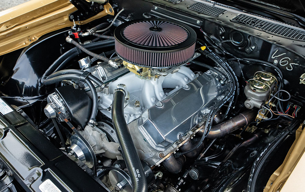 close-up of the Holley carburetor on the 1969 Chevelle SS engine, with detailed fuel lines