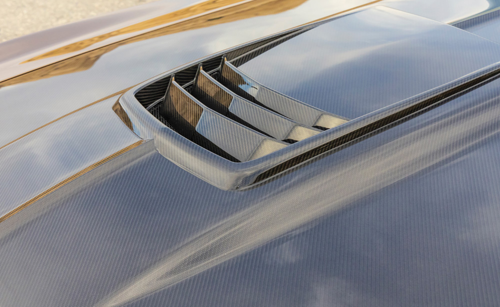 Carbon fiber hood with heat extraction vents on a 1969 Camaro