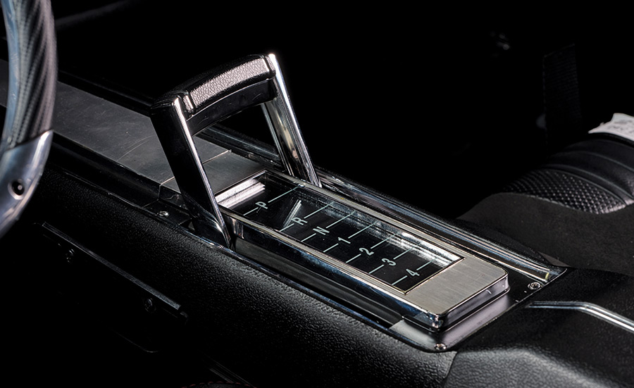 Close-up of the shifter mechanism in the 1970 Chevelle