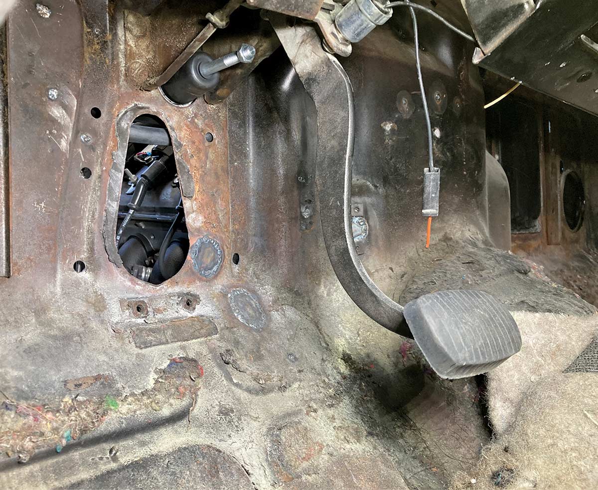1957 Chevy firewall opening for clutch and brake pedal installation