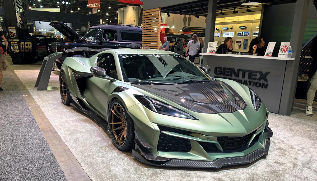 2024 Chevrolet Corvette C8 Z06 widebody with carbon fiber upgrades in matte green at SEMA
