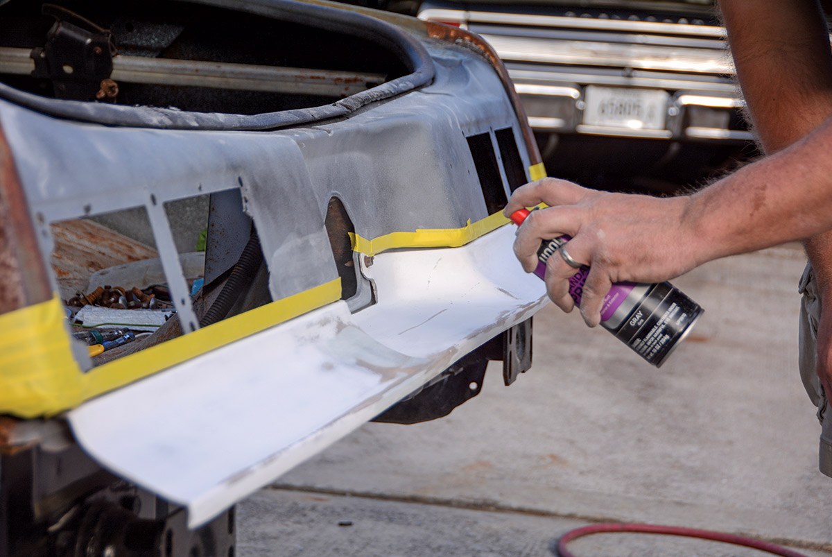 The repaired surface is evenly sanded and prepped for further finishing or painting