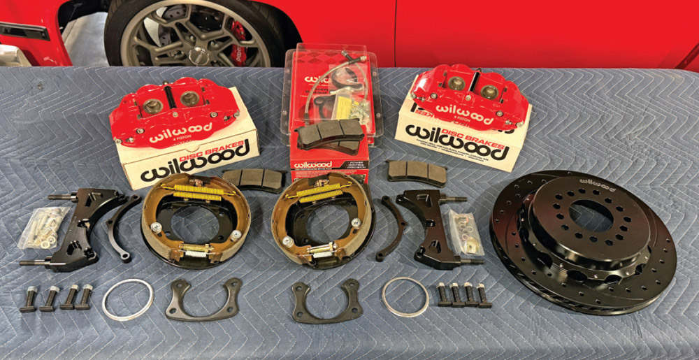 display of Wilwood braking components for the 1972 Chevrolet Nova, including calipers, pads, and brackets
