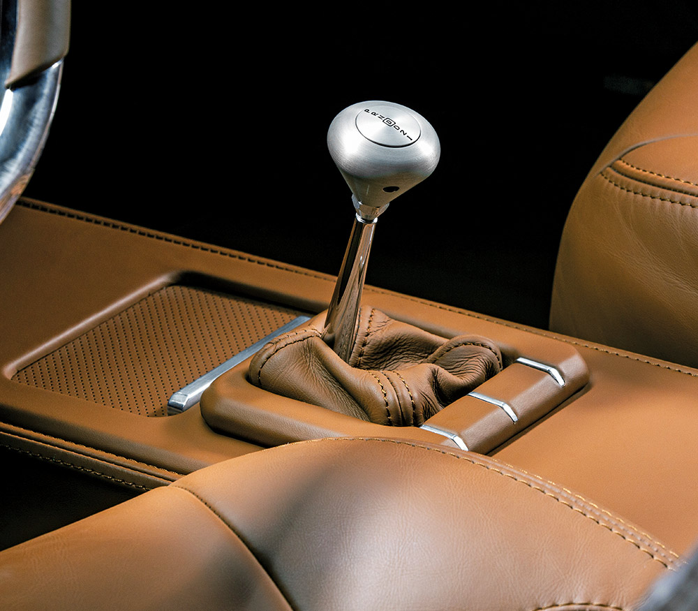1966 Chevy Nova billet shifter with leather boot and modernized center console