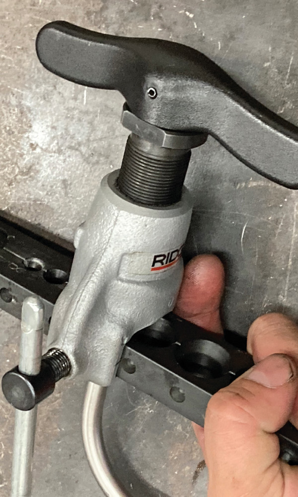 RIDGID flaring tool used for precision fuel line flare creation