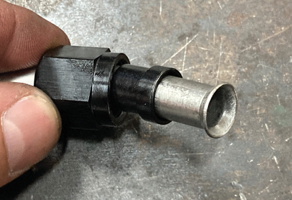 completed flared end of a fuel line with AN fitting attached