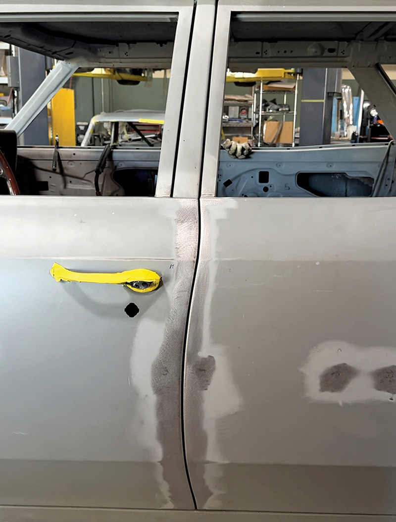 restoration sanding on Chevelle door panel finished