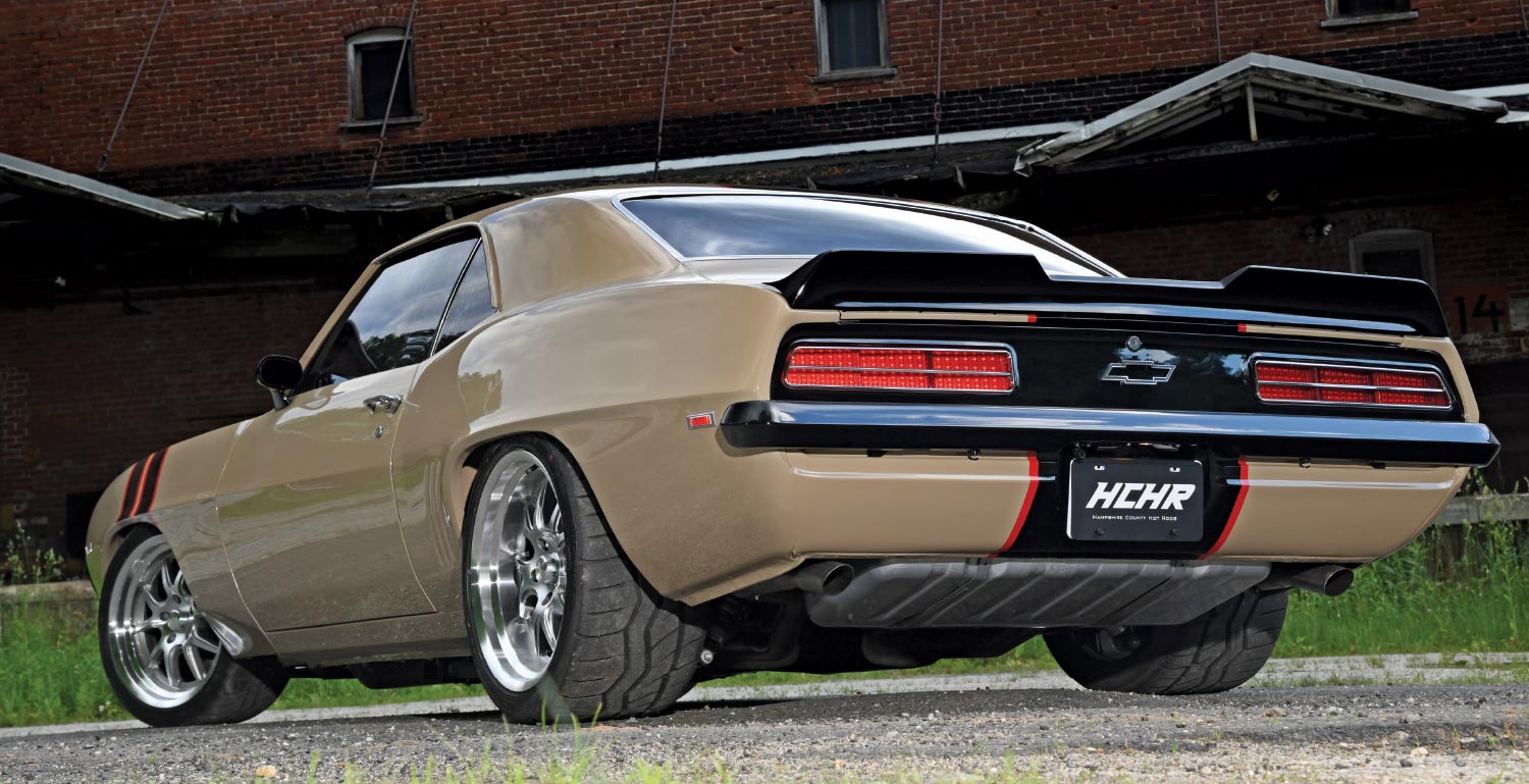 1969 Camaro top-down view black roof red pinstripes sleek body lines