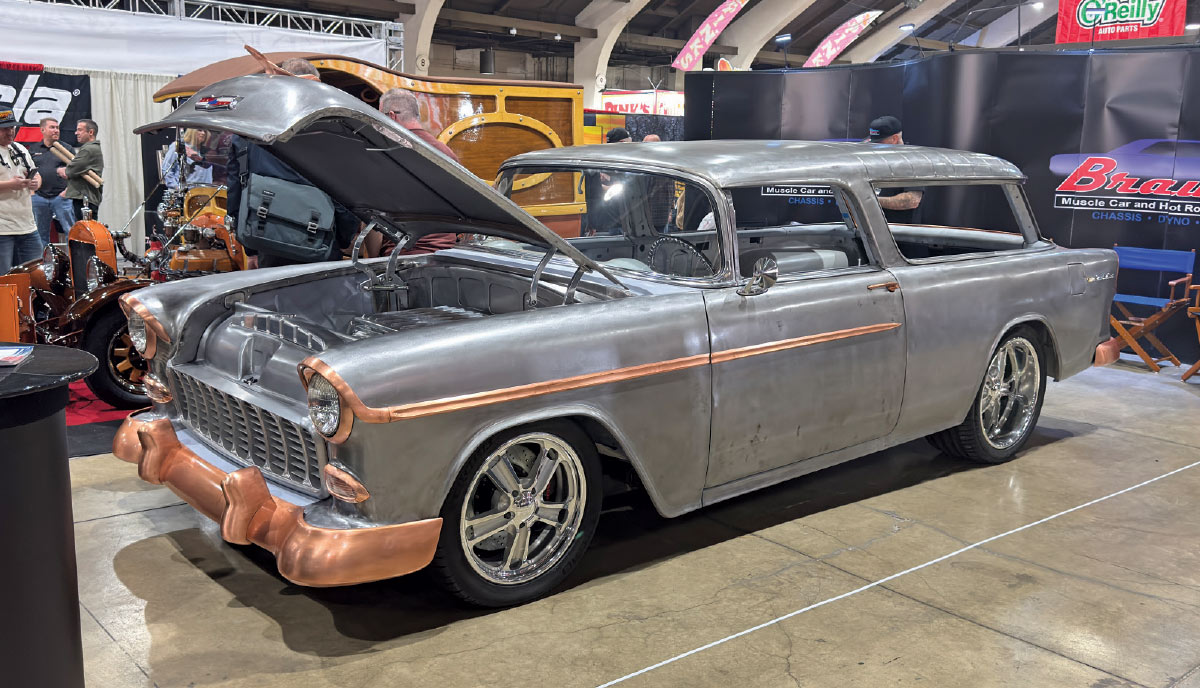 1955 Chevy Nomad raw metal copper trim build