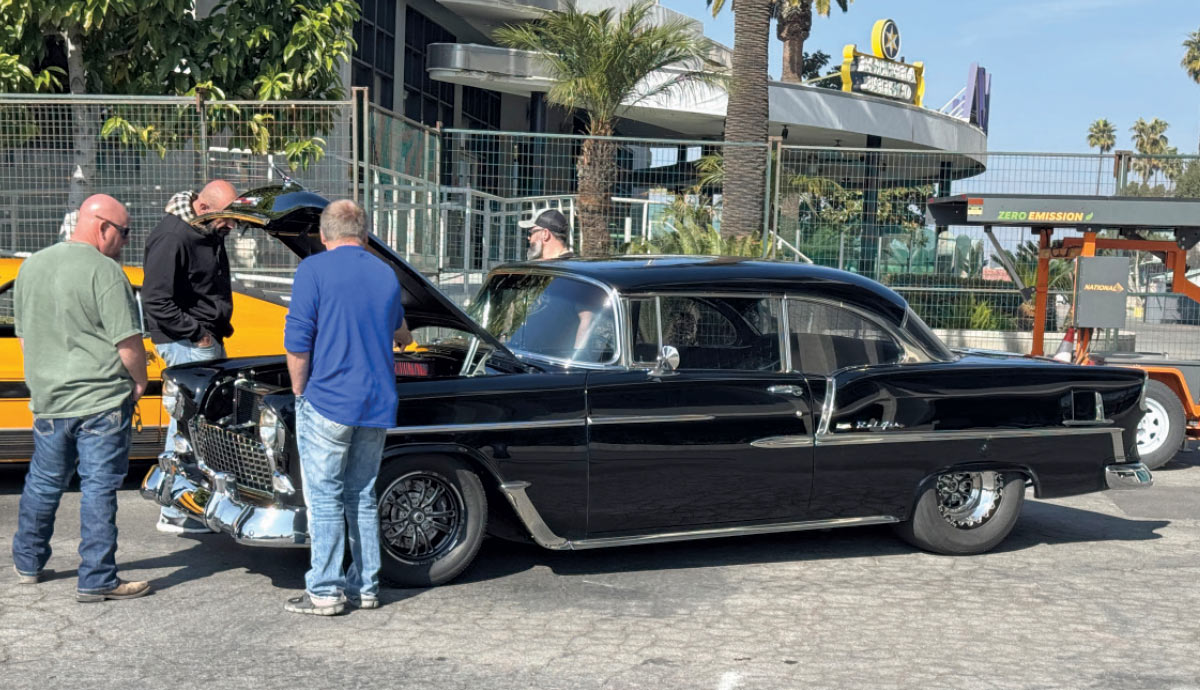 Blacked-out 1955 Chevy Bel Air drag racing setup