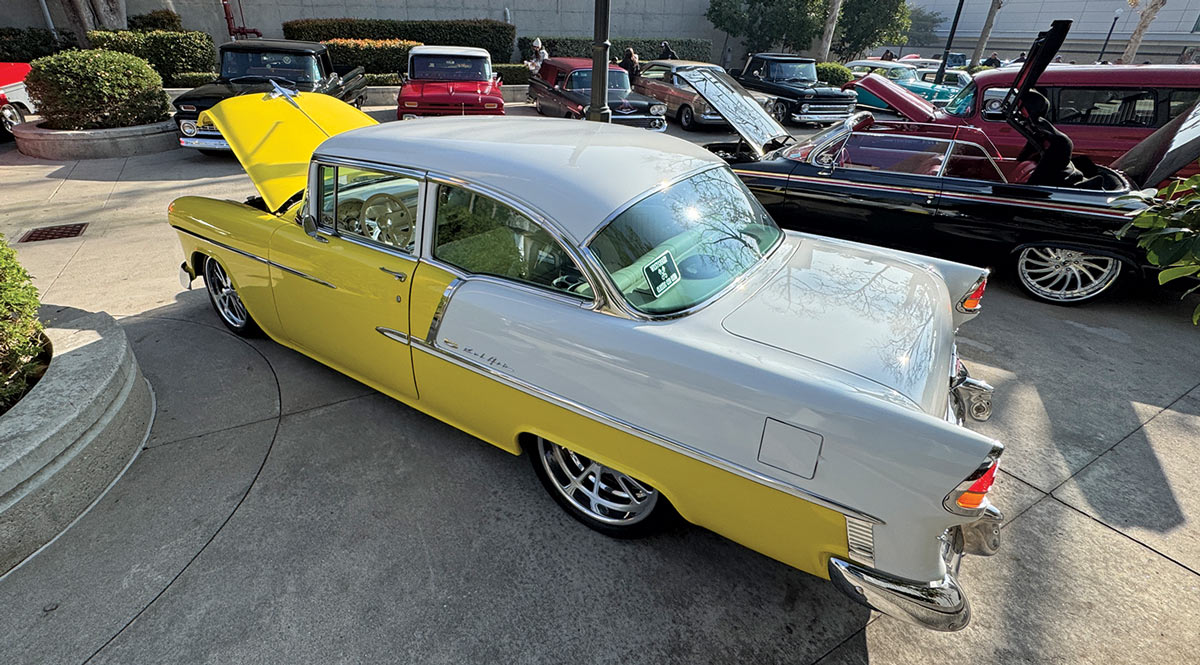 1955 Chevy Bel Air two-tone yellow and white pro-touring build