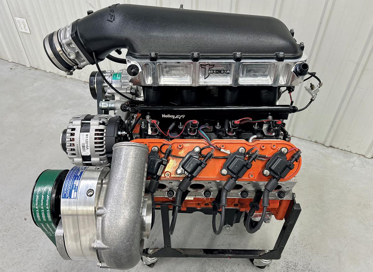 LS ProCharger supercharged engine Trick Flow intake Holley EFI fuel rails
