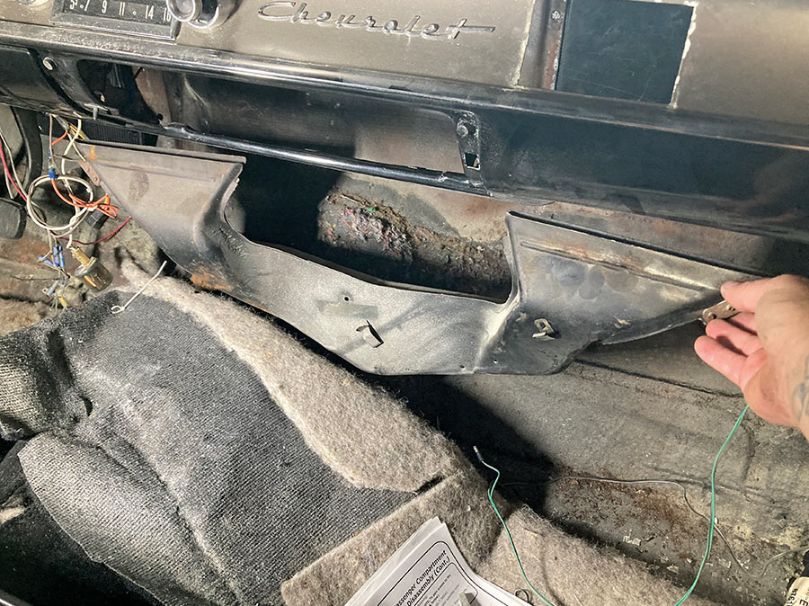 Stripping 1957 Chevy dashboard for aftermarket AC system install