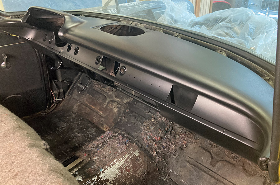 Freshly painted dashboard restoration for 1957 Chevy truck
