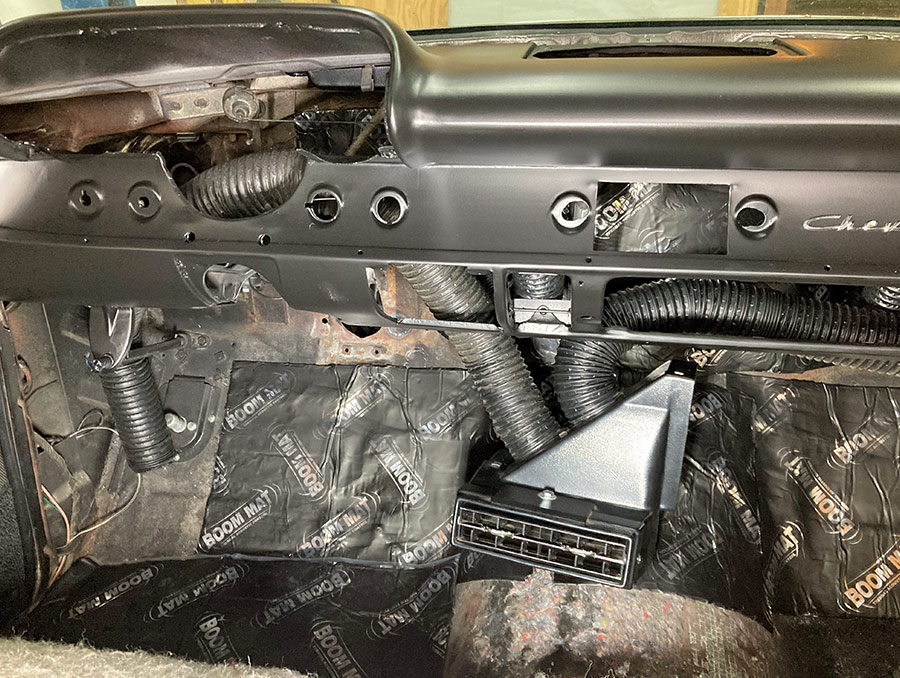Dash installation with Vintage Air ducts and insulation installed