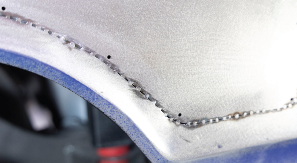 weld beads along the wheel arch ensure a strong and even bond for the newly installed metal panel