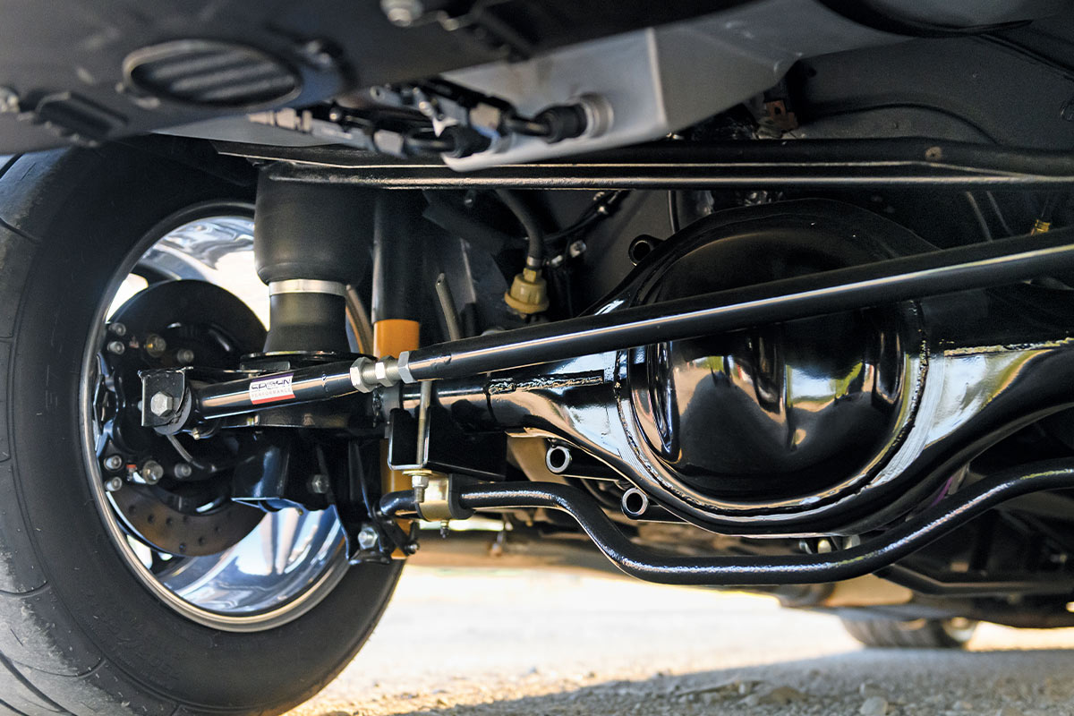1986 Camaro IROC-Z custom rear suspension with mini-tubbed chassis, Viking coilovers, and upgraded Currie 9-inch rear differential