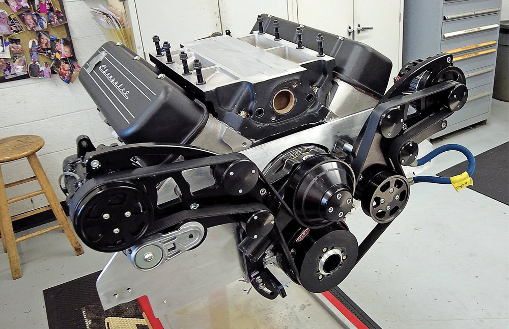 Big block Chevy fully assembled billet front drive Jesel belt system high-performance accessories