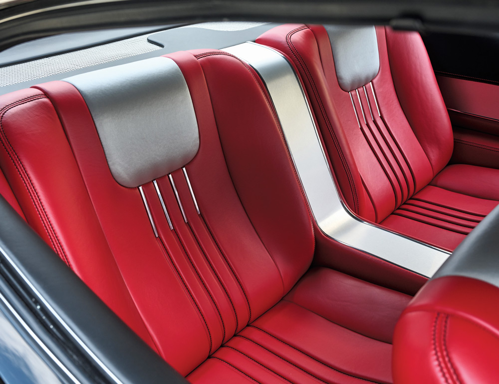 1971 Chevrolet Chevelle SS rear seats in red leather with silver trim and custom stitching