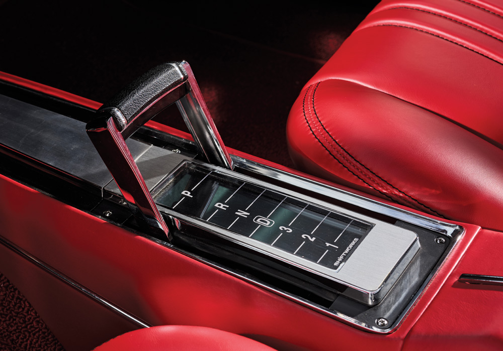 1971 Chevrolet Chevelle SS center console with a Smiths Hurst-style shifter