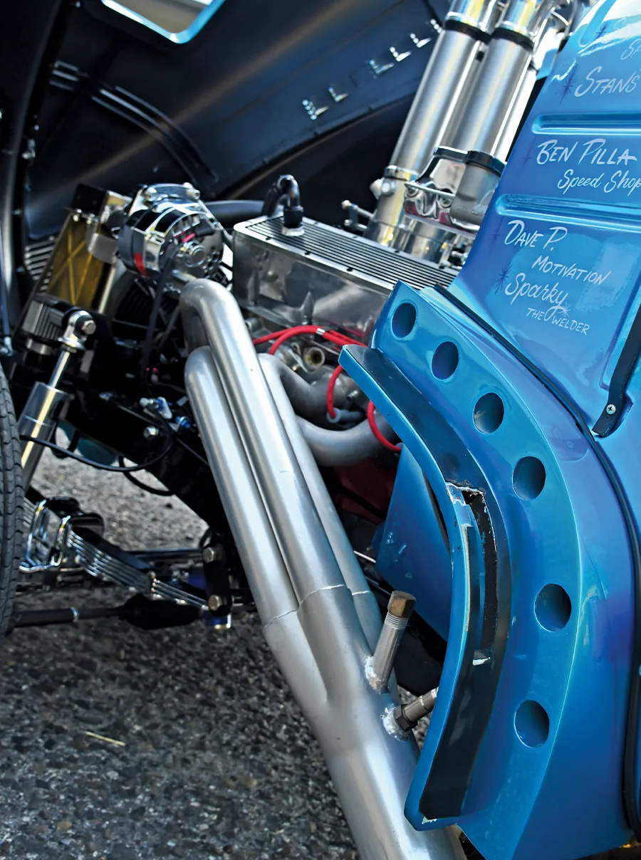 1939 Chevrolet Gasser with fenderwell headers and vintage-style open exhaust