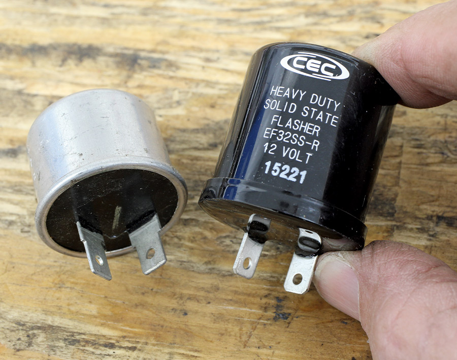 Comparison of an original thermal flasher versus a modern solid-state flasher upgrade