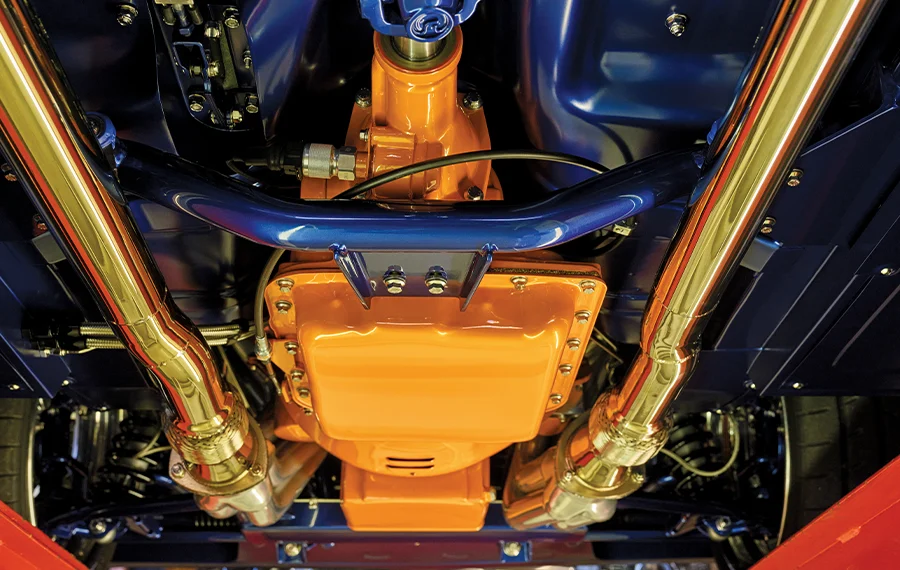 1966 Chevy Nova polished stainless steel exhaust and painted rear differential