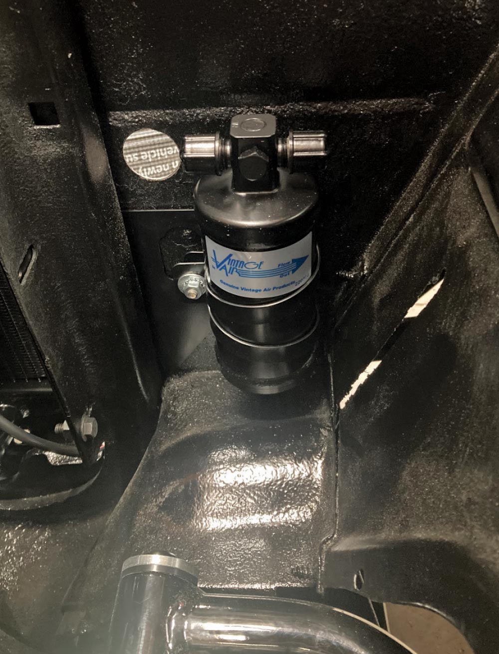 AC condenser and radiator installed in the engine bay