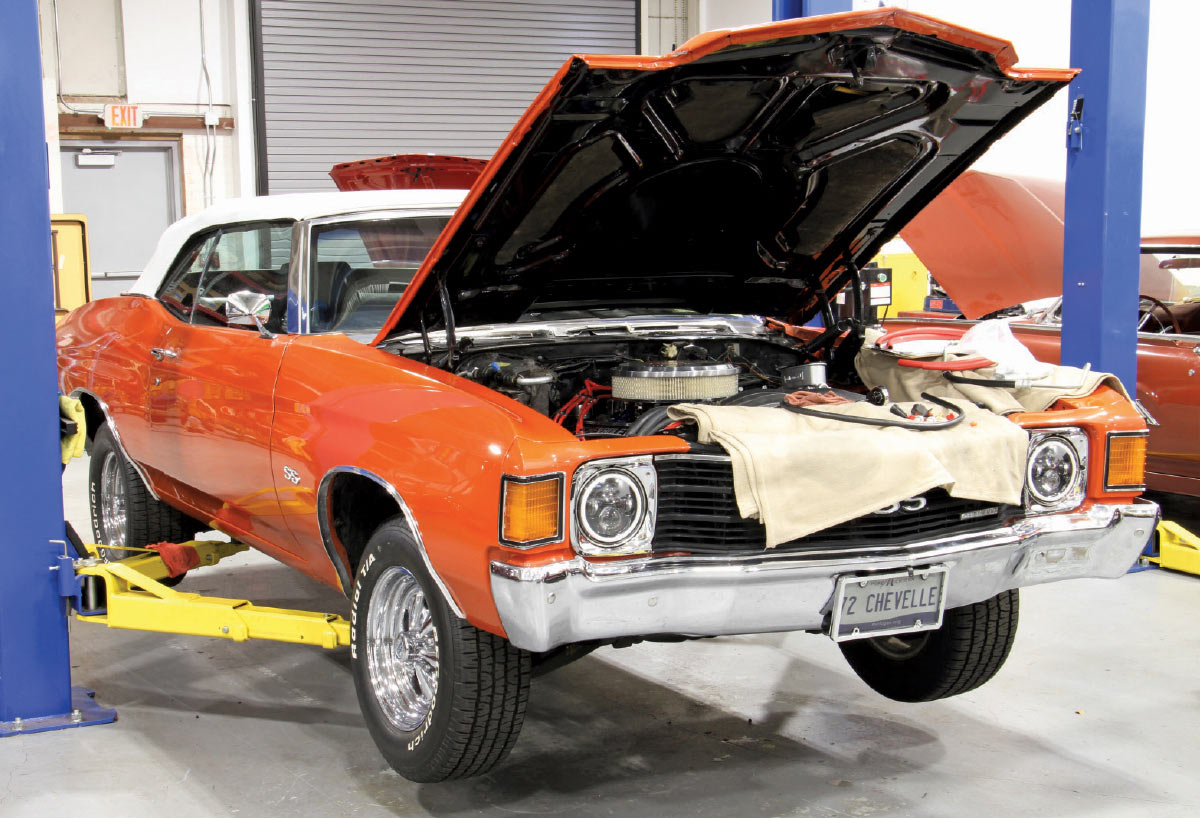 1972 Chevrolet Chevelle SS convertible on a lift for restoration