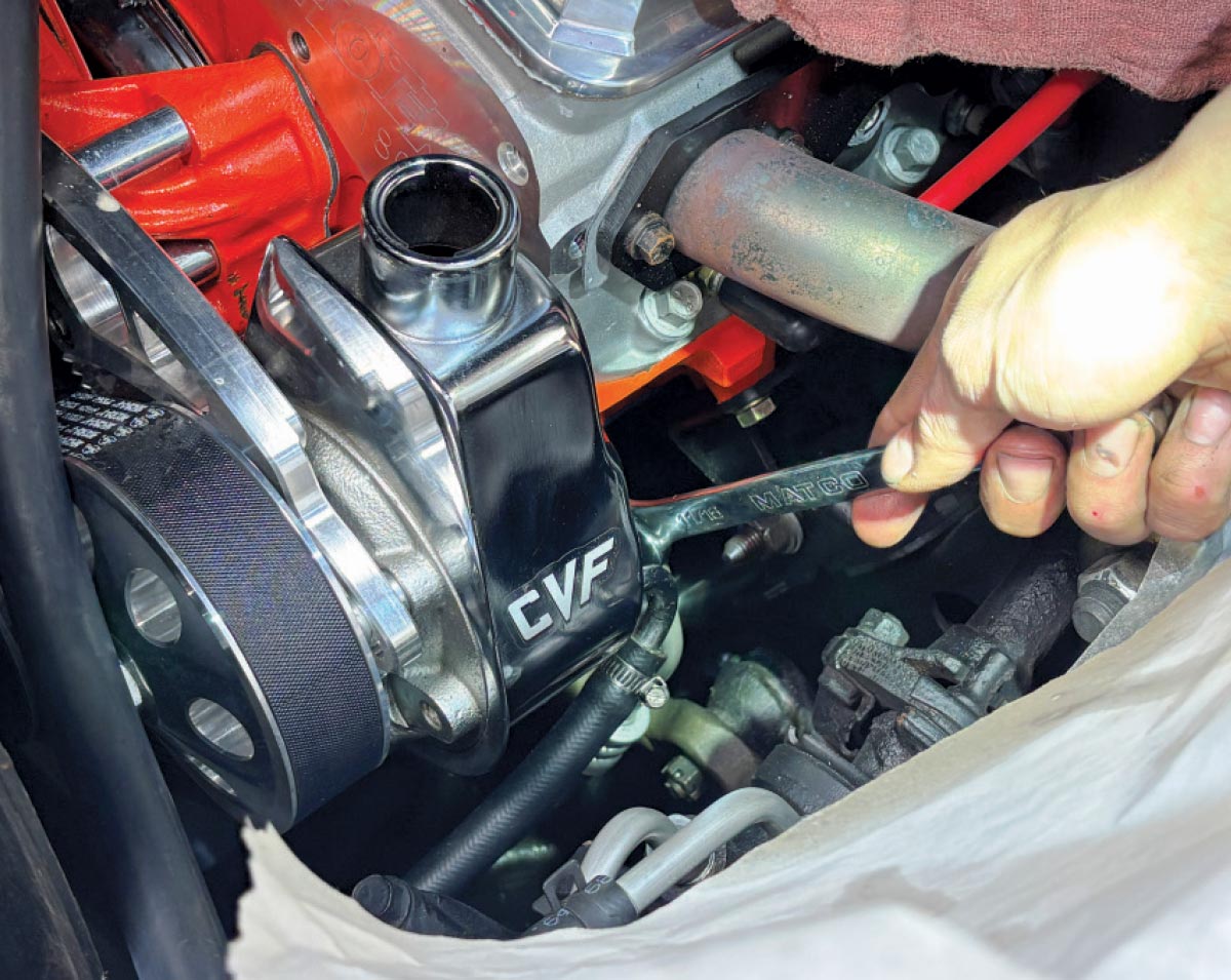Tightening a CVF Racing billet aluminum water pump