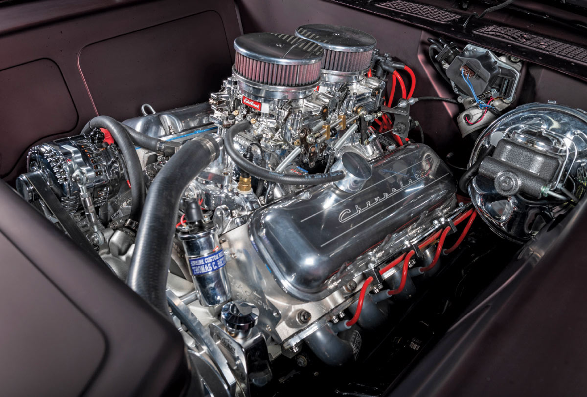 1972 Monte Carlo close-up Edelbrock carbs polished intake custom engine bay