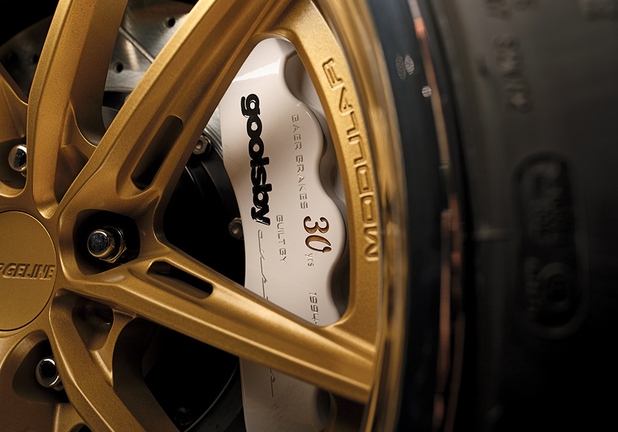 1987 Monte Carlo rear wheel showing Baer Brakes and Goodsby 30th caliper branding