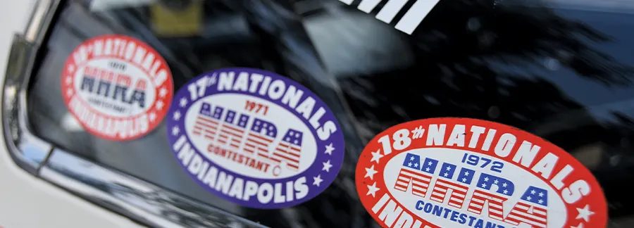 NHRA Indianapolis Nationals 1971-72 contestant decals on rear quarter window of competition '63 Vette