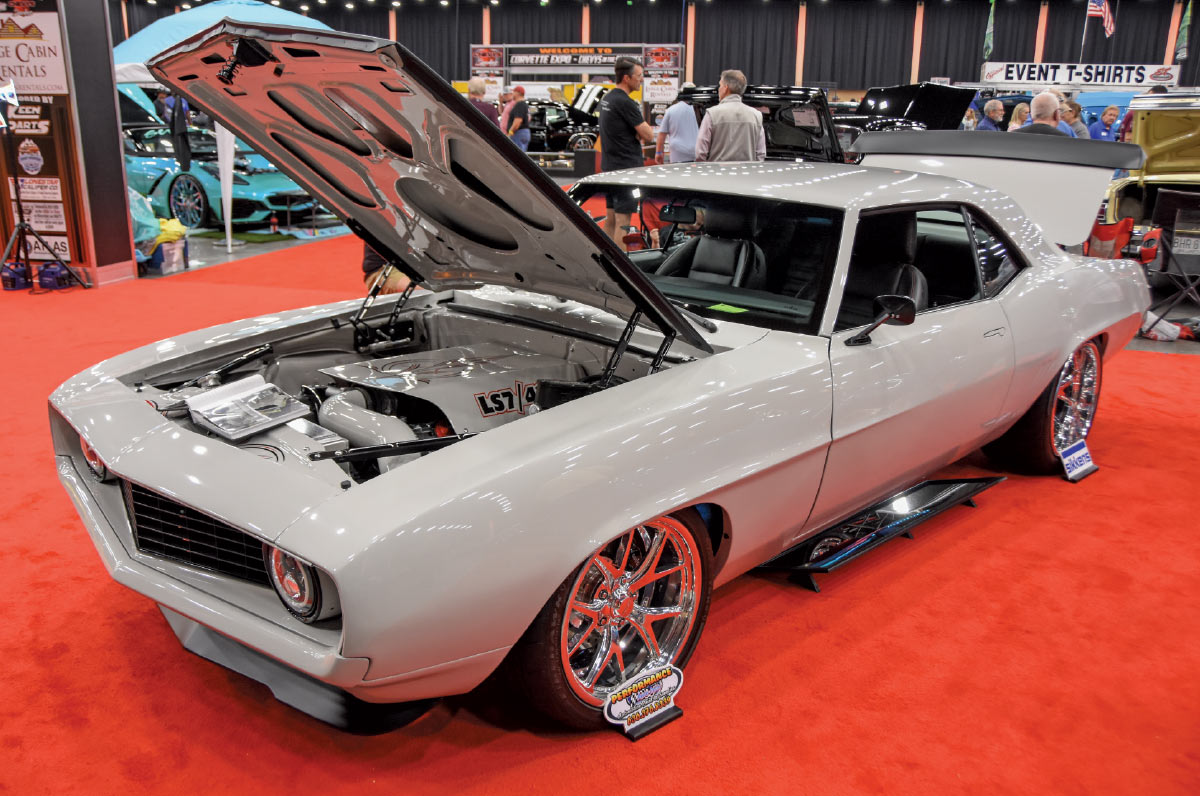 1969 Chevrolet Camaro Pro Touring in custom gray with LS7 swap and large polished wheels