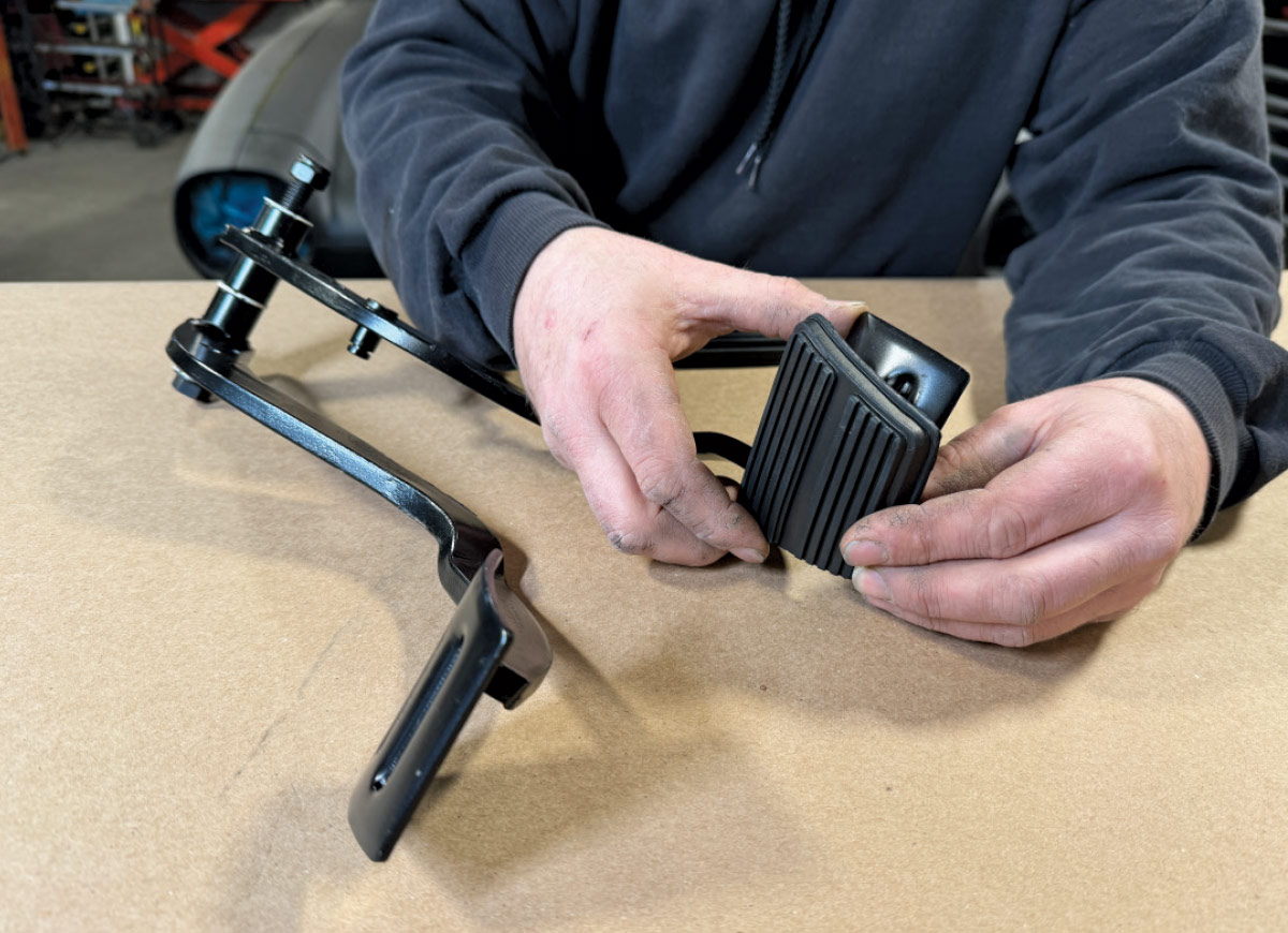1971 Camaro throttle pedal being test-fit for interior install