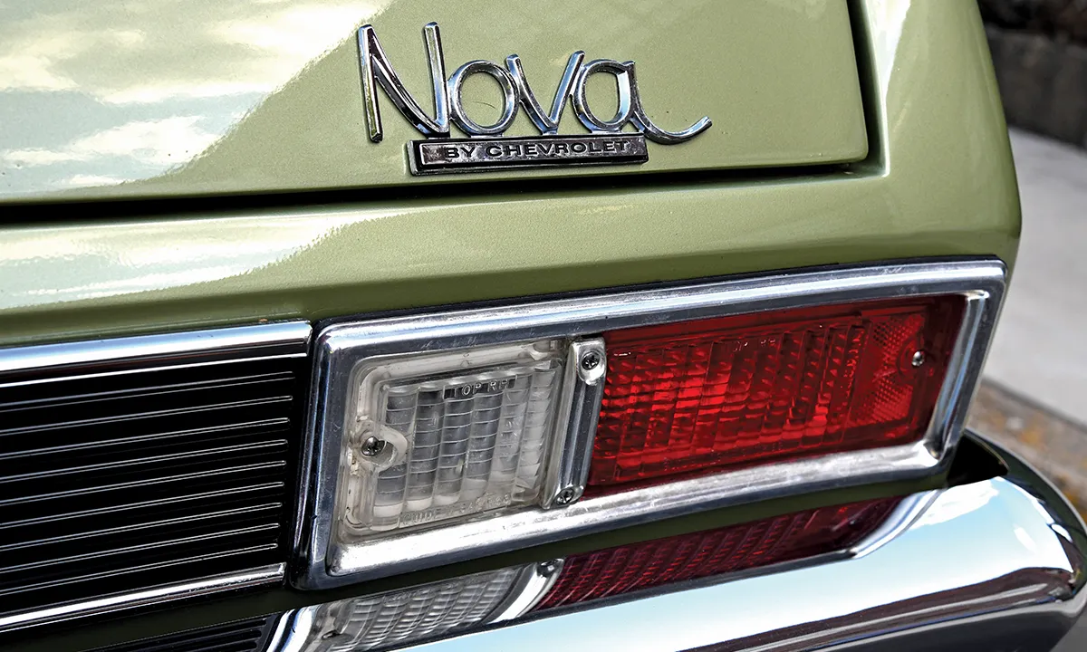 1969 Nova rear emblem taillight trim chrome detail