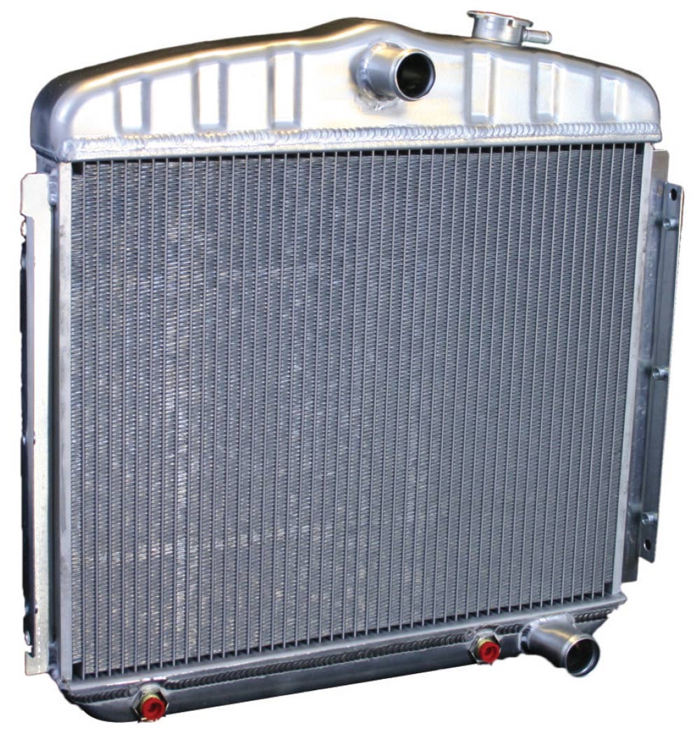 vintage-style aluminum radiator with a top-fill tank for classic cars