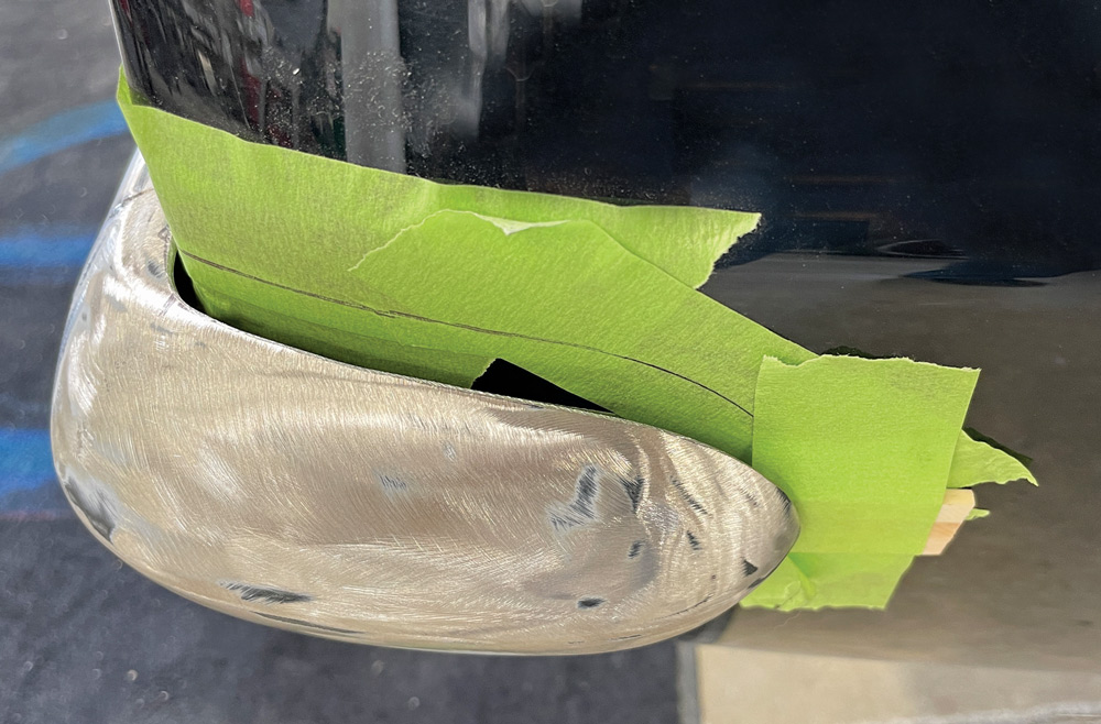 1969 Camaro bumper corner shaped tight to the quarter panel with masking tape markers
