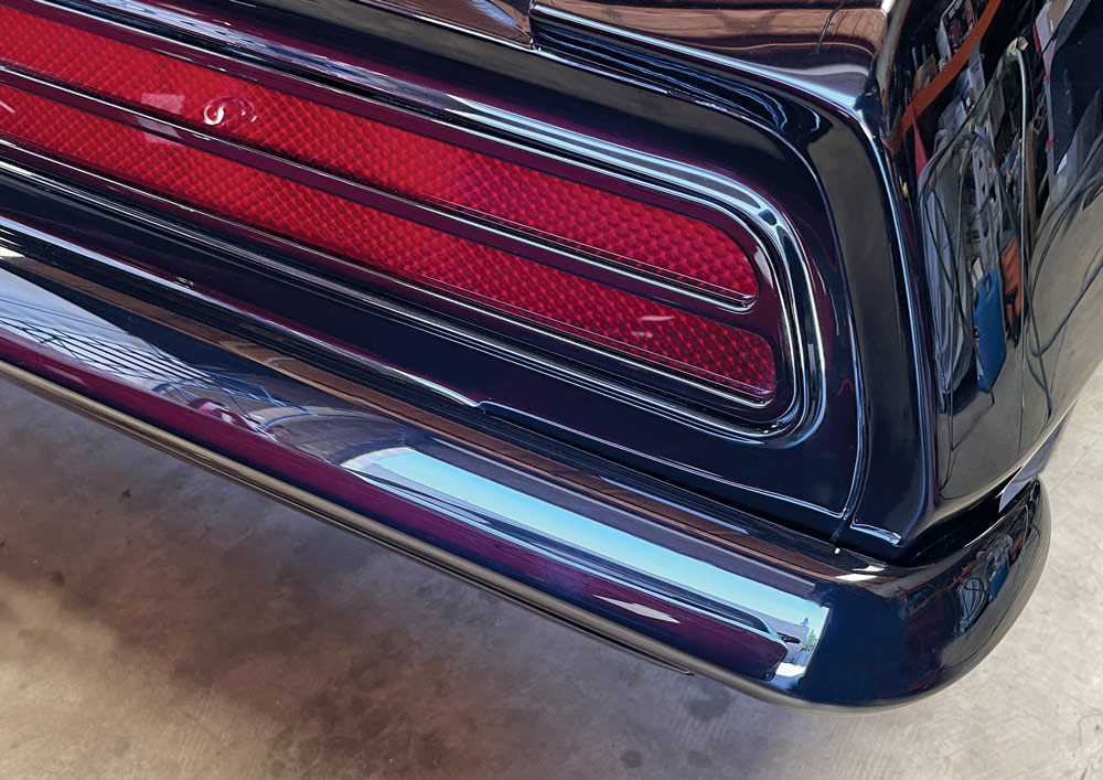 1969 Camaro bumper ends seamlessly follow tail panel curvature for a smooth, integrated finish
