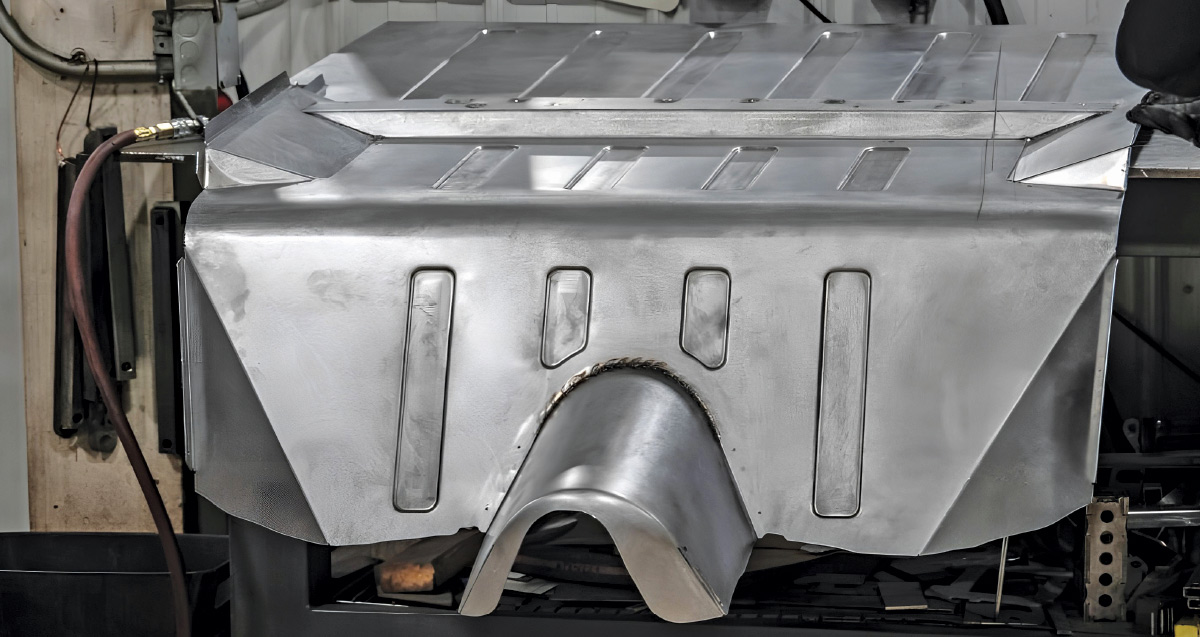 1968 Camaro rear trunk panel with welded tub arch and recessed details completed