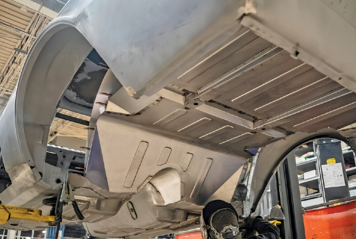 1968 Camaro full trunk floor and wheel tubs tacked from underside during test fit