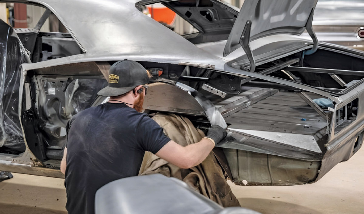 1968 Camaro driver-side mini-tub mocked up for fitment with trunk and wheelhouse alignment