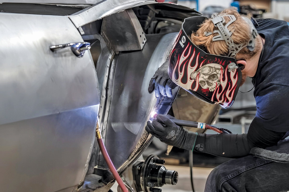 1968 Camaro quarter panel TIG welded to inner mini-tub with precision edge seam