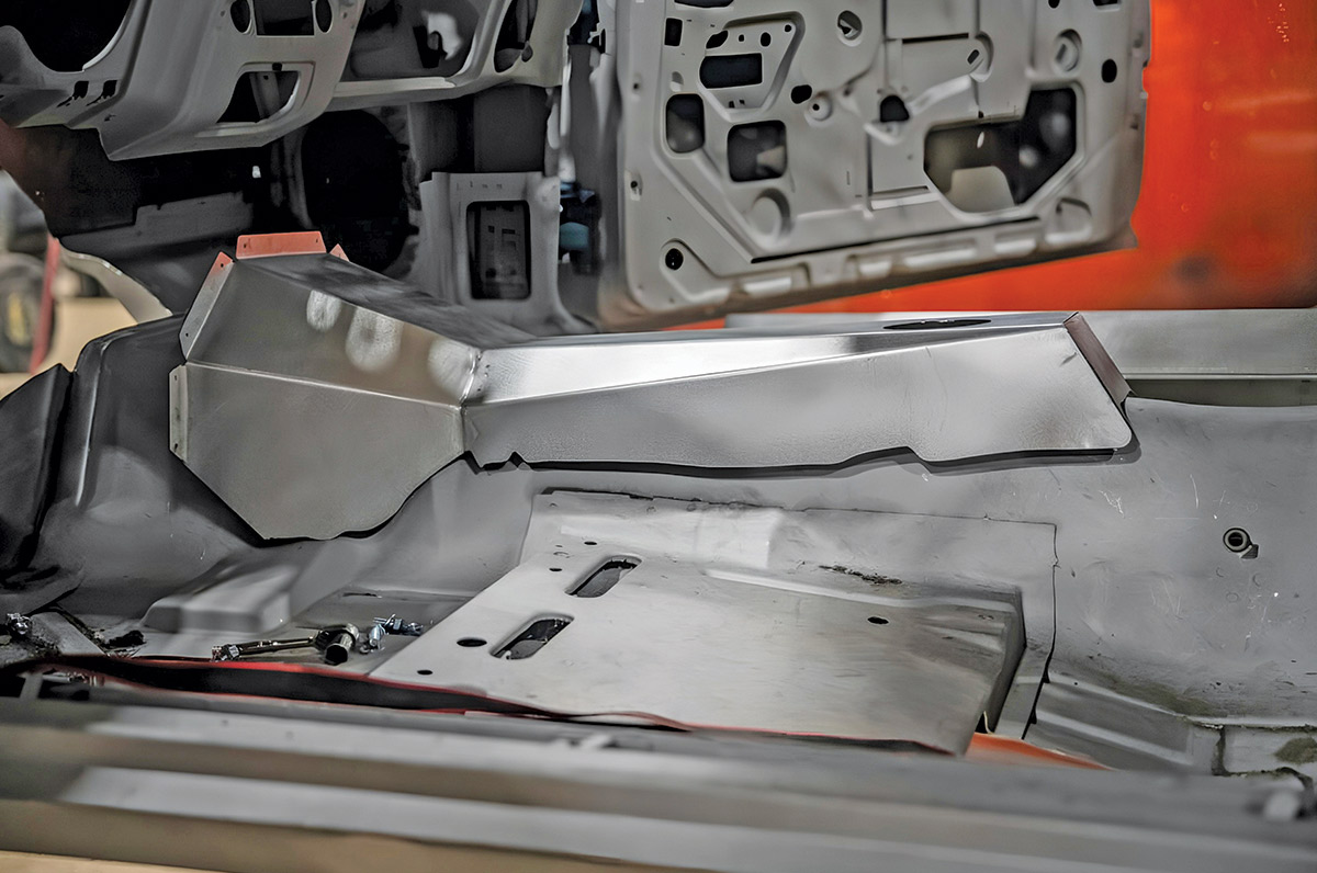 1968 Camaro full trans tunnel fabricated in bead-rolled aluminum and TIG welded