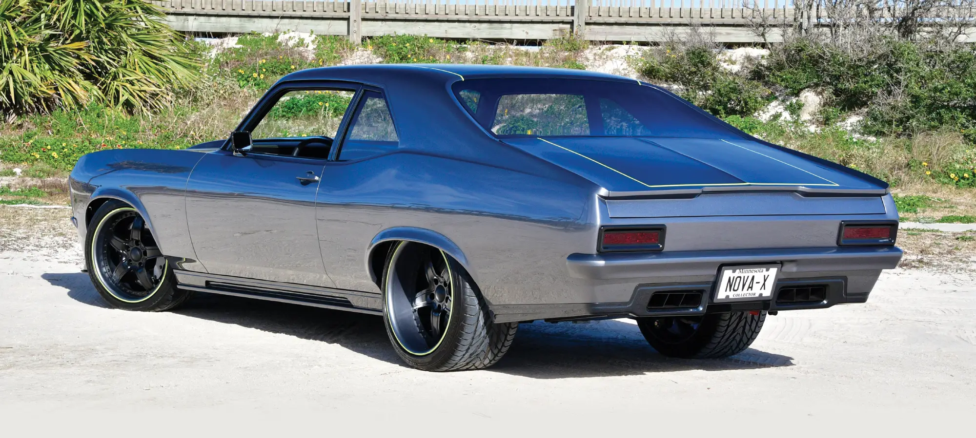 1968 Chevy Nova smoothed rear end with custom taillights and quad exhaust