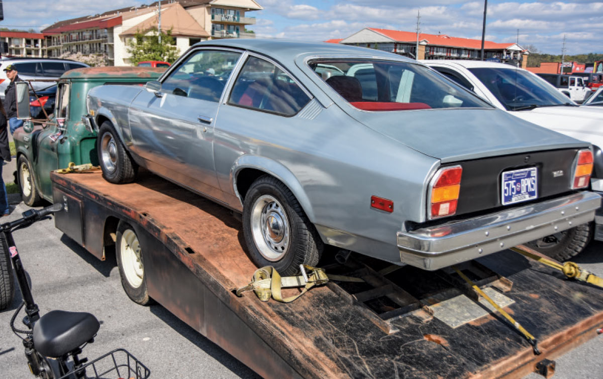 1977 Chevy Vega survivor car red interior light blue paint stock