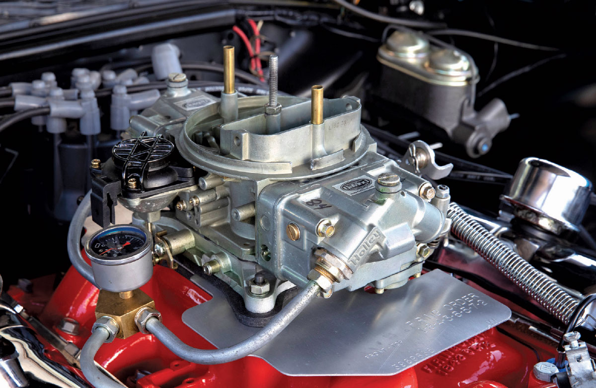 closeup of engine in 1966 Chevelle