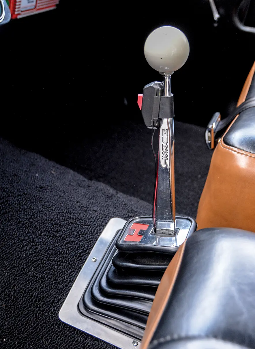 1955 Chevy Gasser Hurst Quarter Stick shifter with white knob and red trigger